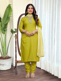 Gahan - Kurta Green Viscose Rayon Regular Flared with Pant and Dupatta