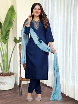 Gahan - Kurta Blue Viscose Rayon Regular Flared with Pant and Dupatta