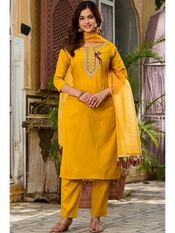 Gahan - Kurta Yellow Viscose Rayon Regular Flared with Pant and Dupatta