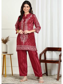 Gahan - Women Maroon Poly Muslin Printed & Embellished Co-Ord Set