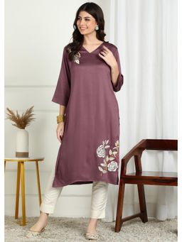 Gahan - Onion Mauve Embroidered Rayon Satin Kurta