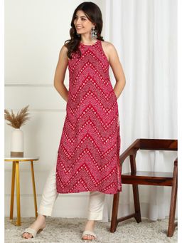 Gahan - Pink Bandhani Printed Sleeveless Rayon Kurta