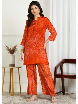 Gahan - Women Orange Poly Muslin Bandhani Print Co-Ord Set