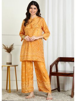 Gahan - Women Mustard Poly Muslin Bandhani Print Co-Ord Set