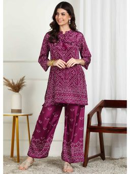 Gahan - Women Wine Poly Muslin Bandhani Print Co-Ord Set
