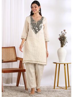 Gahan - Women Off-White Cotton Mirror Work Co-Ord Set