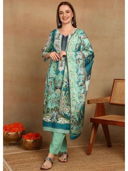 Gahan - Women Green Poly Muslin Printed Kurta with Pant and Dupatta