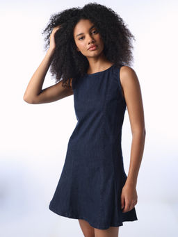 ONLY - Womens Solid Fit and Flare Blue Mini Dress