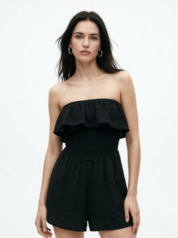 Outzidr - Black Front Chest Flap Playsuits