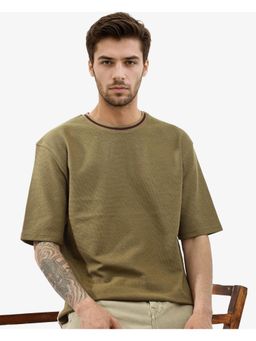 Rare Rabbit - Adiso Dusky Olive Plain Oversized Fit T-Shirt