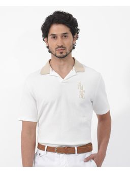 Rare Rabbit - Amber Off White Graphic Print Relaxed Fit Polo T-Shirt