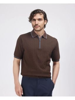 Rare Rabbit - Amet Dark Brown Textured Regular Fit Polo T-Shirt