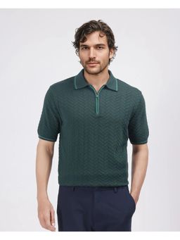 Rare Rabbit - Amet Dark Green Textured Regular Fit Polo T-Shirt