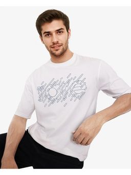 Rare Rabbit - Ammon White Graphic Print Oversized Fit T-Shirt