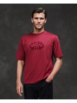 Rare Rabbit - Aon Dark Red Flock Print Barcelone Fit T-Shirt