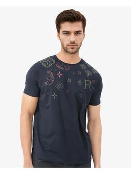 Rare Rabbit - Athens Navy Blue Graphic Print Regular Fit T-Shirt