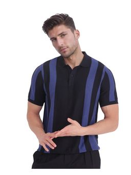 Rare Rabbit - Axton Navy Blue Stripes Regular Fit Polo T-Shirt