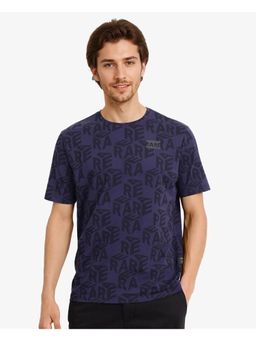 Rare Rabbit - Azo Dusky Blue Graphic Print Regular Fit T-Shirt