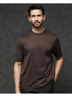 Rare Rabbit - Barcelon Dusky Brown Plain Oversized Fit T-Shirt