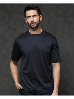 Rare Rabbit - Barcelon Navy Blue Plain Oversized Fit T-Shirt
