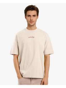 Rare Rabbit - Bonz Beige Graphic Print Oversized Fit T-Shirt
