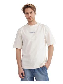 Rare Rabbit - Bonz-1 Off White Graphic Print Oversized Fit T-Shirt