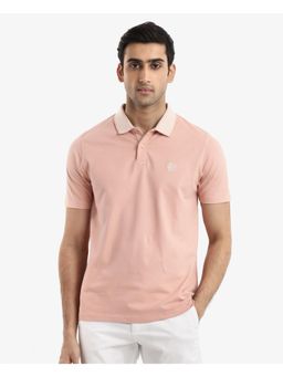 Rare Rabbit - Booth Light Peach Embroidered Regular Fit Polo T-Shirt