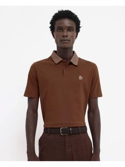 Rare Rabbit - Booth Rust Embroidered Regular Fit Polo T-Shirt