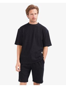 Rare Rabbit - Breet-1 Black Textured Oversized Fit T-Shirt