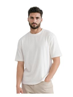 Rare Rabbit - Breet-1 White Textured Oversized Fit T-Shirt