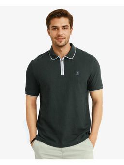 Rare Rabbit - Burrow Dark Green Textured Regular Fit Polo T-Shirt