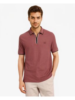 Rare Rabbit - Burrow Dusky Pink Textured Regular Fit Polo T-Shirt