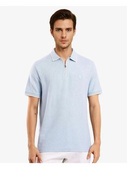 Rare Rabbit - Burrow Light Blue Textured Regular Fit Polo T-Shirt
