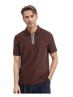 Rare Rabbit - Burrow Brown Plain Regular Fit Polo T-Shirt