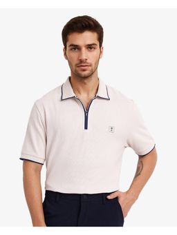 Rare Rabbit - Burrow Off White Textured Regular Fit Polo T-Shirt