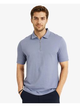 Rare Rabbit - Cabe 1 Dusky Blue Jacquard Regular Fit Polo T-Shirt