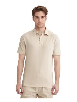 Rare Rabbit - Caben Light Beige Jacquard Regular Fit Polo T-Shirt