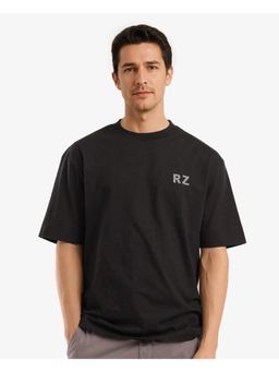 Rare Rabbit - Cade Black Graphic Print Oversized Fit T-Shirt