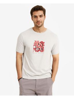 Rare Rabbit - Caleb Light Grey Graphic Print Regular Fit T-Shirt