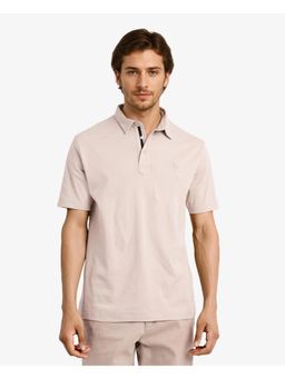 Rare Rabbit - Calix Beige Embroidered Regular Fit Polo T-Shirt