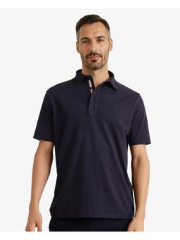 Rare Rabbit - Calix Navy Blue Embroidered Regular Fit Polo T-Shirt