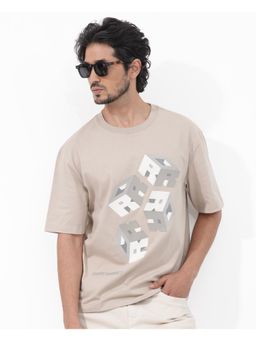 Rare Rabbit - Carter Dusky Beige Graphic Print Oversized Fit T-Shirt