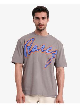 Rare Rabbit - Casse Light Grey Graphic Print Oversized Fit T-Shirt