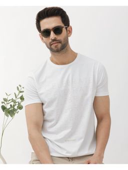 Rare Rabbit - Celebrate-1 White Typhography Print Regular Fit T-Shirt