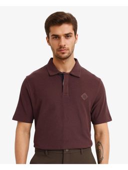 Rare Rabbit - Charles Dark Brown Plain Regular Fit Polo T-Shirt