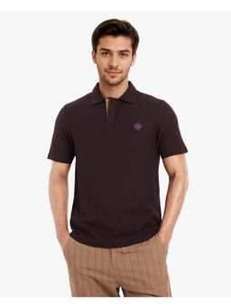 Rare Rabbit - Charles Dark Purple Plain Regular Fit Polo T-Shirt