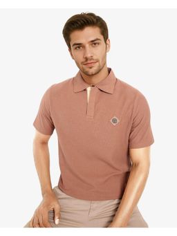 Rare Rabbit - Charles Dusky Orange Plain Regular Fit Polo T-Shirt