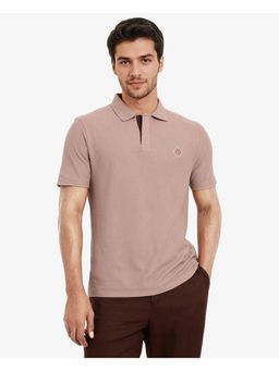 Rare Rabbit - Charles Dusky Pink Plain Regular Fit Polo T-Shirt