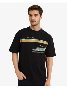 Rare Rabbit - Cius Black Graphic Print Oversized Fit T-Shirt