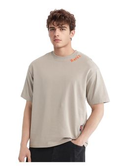 Rare Rabbit - Clay Beige Graphic Print Oversized Fit T-Shirt